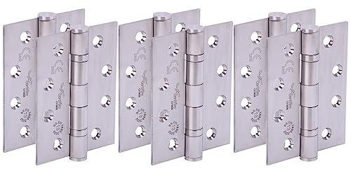 HANDLEZONE® Fire Door Hinges 3 Pairs 102mm / 4 inch Ball Bearing, Grade 13 Fire Rated, CE13 FD30 FD60, with Screws - Satin Stainless Steel