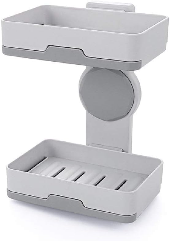 Image of Wall Mounted Double Layers Soap Dish Saver with Drain Tray, Adhesive Sponge Holder No-Drilling Soap Holder for Shower Bathroom Kitchen