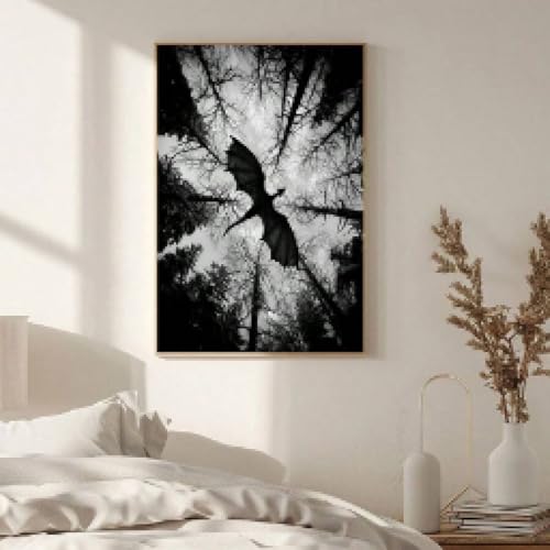 Tableau dragon volant pour mur vide cadre inclus paysage monochrome 50x70 - 7