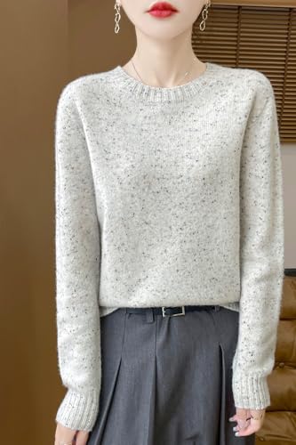 100% Merino Wool Sweaters Women's Female Fall Winter Knitted Thick Crew Neck Pullover Long Sleeves Loose(WQ289)3