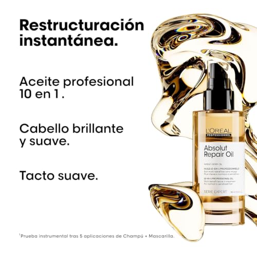 Miniatura 2 de L Oréal Professionnel, Aceite 10-En-1 Oil, Tratamiento Reconstructor Para Cabello Seco Y Dañado, Hidrata, Repara Y Protege El Cabello, Tacto Ligero Y Suave, Absolut Repair, 90ml