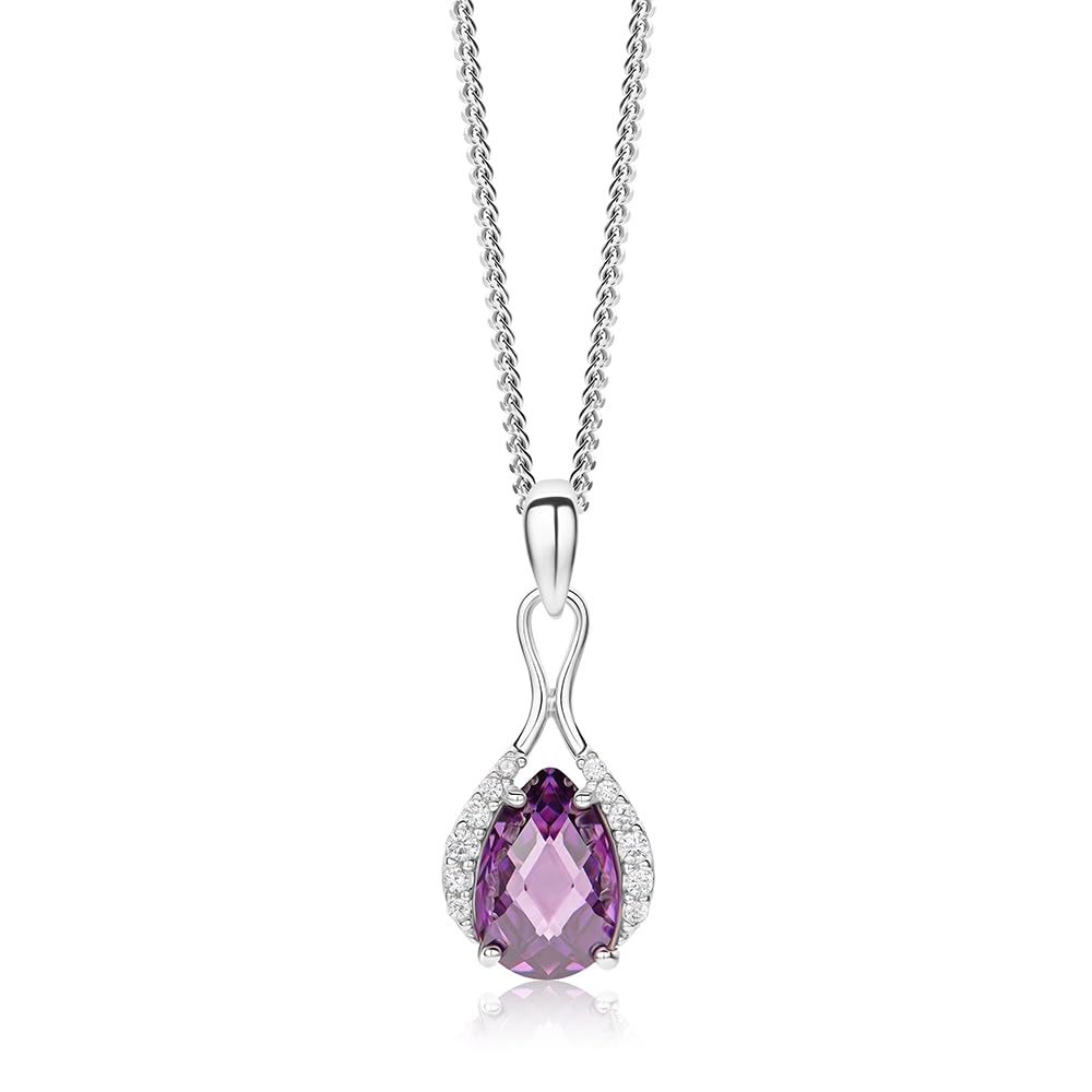 Miore Collana con Pendente da Donna in Argento 925 con Ametista e Zirconi, Taglio Brillante, 45 cm