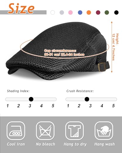 Image of Chuarry 8 Pack Newsboy Cap for Men Mesh Flat Cap Gatsby Golf Cabbie Hunting Driving Summer Hat for Men