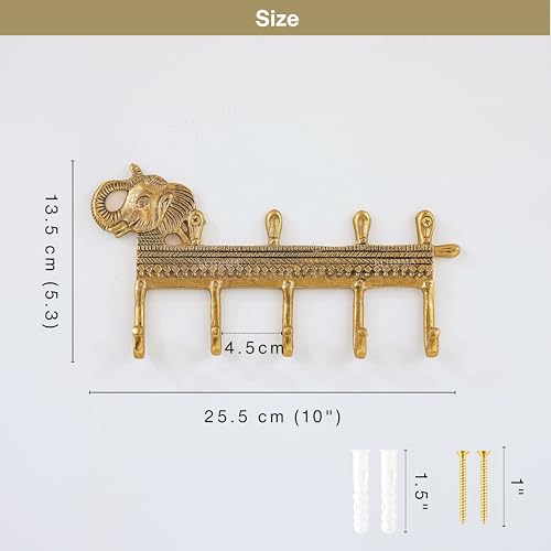 Image of BEHOMA Home Blessings Gift Set of 3 | Elephant Key Holder, Gold Home Word Sign & Brass Kalpavriksha Tree | Entryway Key Stand, Living Room Table Decor | Vastu Gift Set for Home