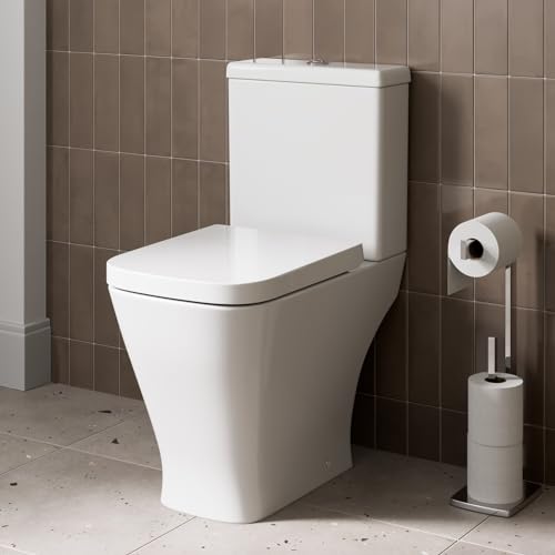 Modern Square Toilet Close Coupled WC Soft Close Seat Bathroom Cloakroom Short Projection Ceramic White Gloss