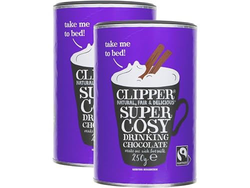 Clipper Super Cosy Fairtrade Drinking Chocolate 250g Organic Hot Chocolate Powder Natural Ingredients Vegan & Gluten Free Rich & Luxurious Cocoa Drink (Pack of 2) from SuperfoodUK