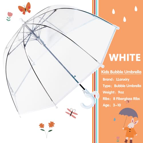 Llanxiry Umbrella Kids Clear Bubble Auto Open Umbrellas For Rain Children's Safe Transparent Dome Waterproof Stick Lightweight Umbrella For Boys Girls (Clear-White) #TOP1