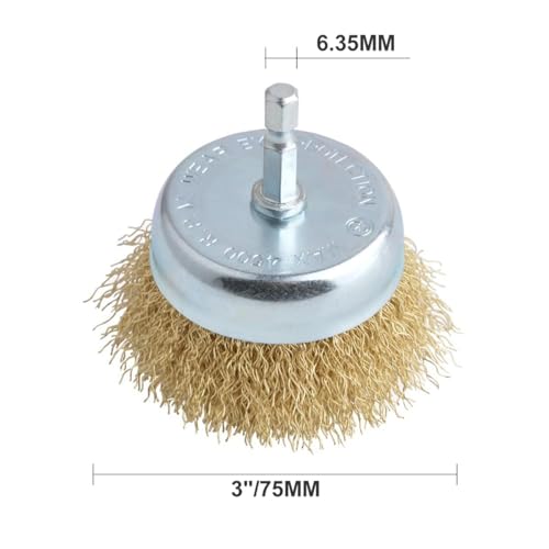 Gunpla HIPGCCJ 3 Inch Wire Cup Brush With 1/4 Inch Hex Shank Hardened Brass Steel Crimp Wheel Heavy Duty Wires Brushes thumb #1