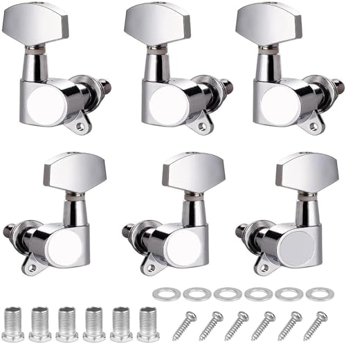 Lot de 6 mécaniques de guitare 3L3R Tuning Key Peg en métal (argenté)