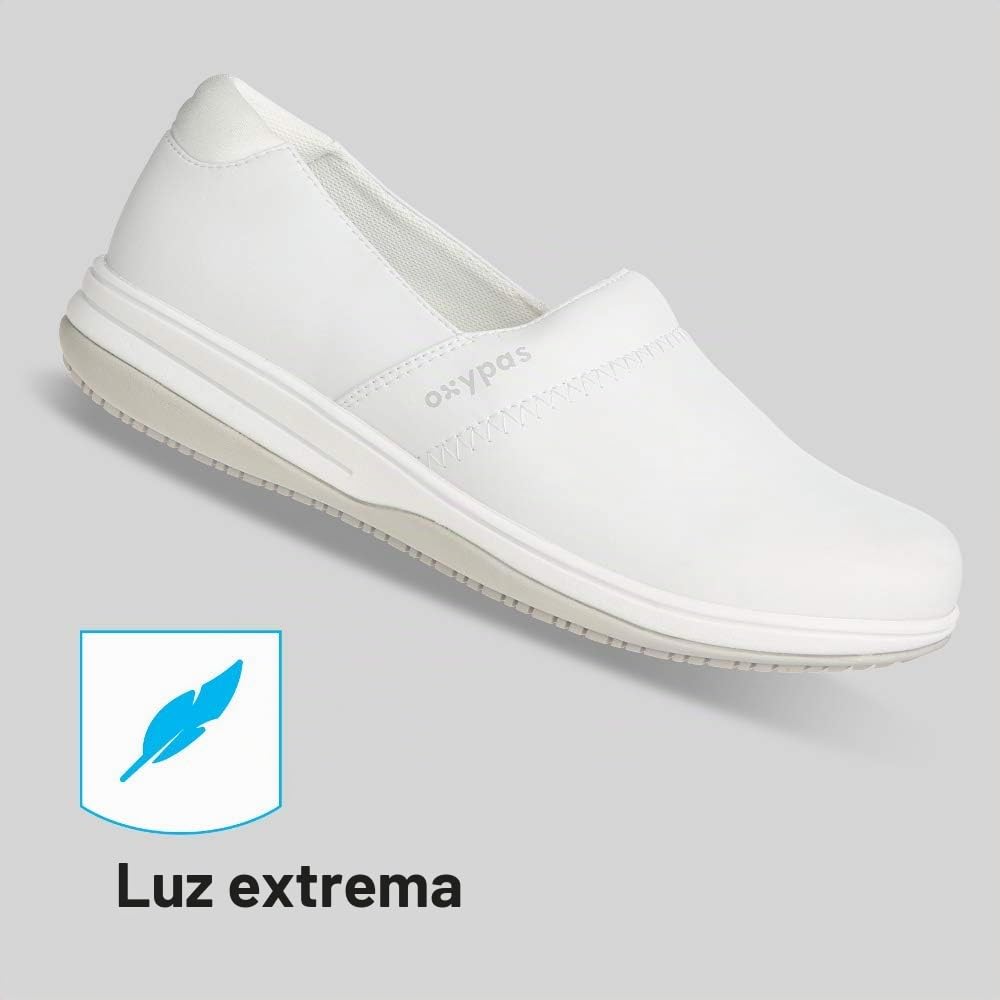 Oxypas Zapatos de Seguridad para Mujer Suzy - Zapato de Trabajo Ligero y cómodo, Ideal para Enfermeras, Cocina o Interior, Antideslizante y Amortiguador, Blanco, 36 EU