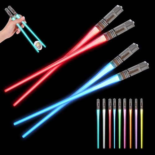 KBIBCK 2 pares Light Up Varillas, Lightsabers Baguetes, con 9 modos de color, varillas luminosas sin BPA, reutilizables, Chopsticks iluminantes para cocina, sushi, fiesta