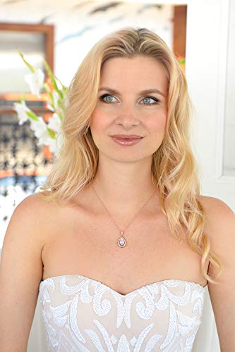 Mariell Rose Gold Cubic Zirconia Crystal Bridal Necklace, Teardrop Pendant Wedding Prom Jewelry Gift2
