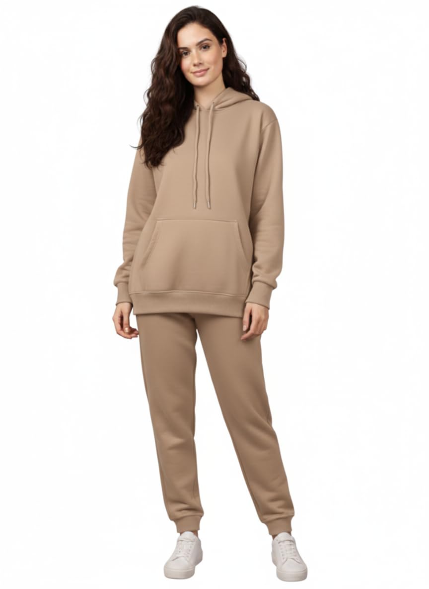 Solid Track Suit for Women | Warm Fleece Tracksuit Set | Full Sleeve Hoodie-M5123-image-0