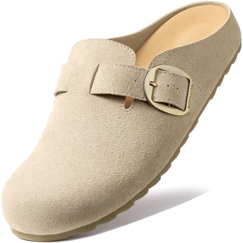 Image of BOSTANTEN Clogs for Women Wide Width Comfortable Suede Mules with Soft Footbed and Arch Support, Cute Slip On Potato Shoes
