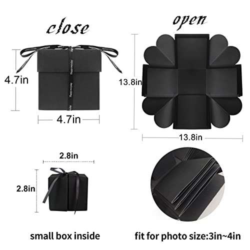 Wanateber Explosion Box DIY Gift - Love Memory, Scrapbook, Photo Box for Birthday Gift, Anniversary,Wedding or Valentine's Day Surprise Box (Black)