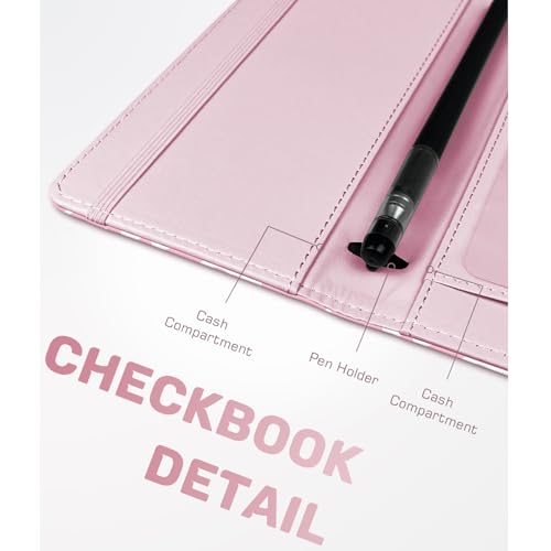 Image of Letter Checkbook Cover, RFID Blocking Checkbook, Stylish, Lightweight, Slim Durable, Multi-Functional Checkbook Holder for Personal and Business Checks (Cow-Pink)
