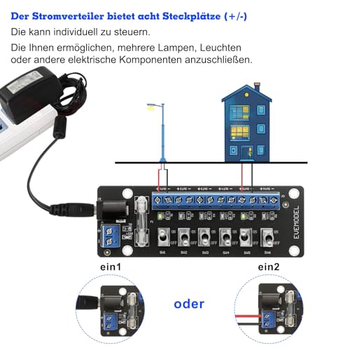 Evemodel 3-24V 6-Miniaturkippschalter DC Schalter Schaltsteuerung Stromverteiler Schaltsteckdosenleiste Stromverteilertafel