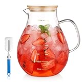 95 Ounce Large Glass Pitcher with Lid and Handle - Heat Resistant Borosilicate Beverage Carafe for...