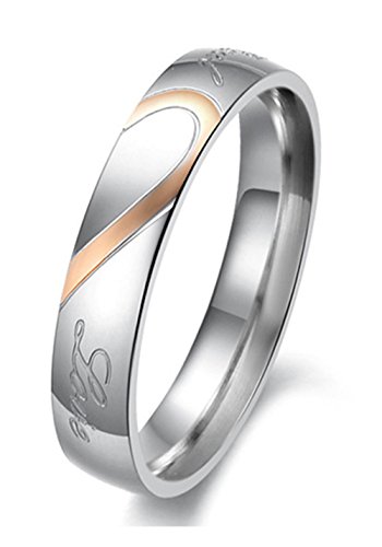 Fashion Month Titanium 18K Plated Stainless Steel Real Love Heart Joint Couple Wedding Engagement Promise Band Rings