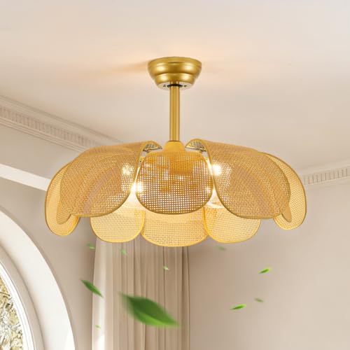 HLMRCHEN Rattan fandelier Ceiling Fan with Light Boho Ceiling Fans