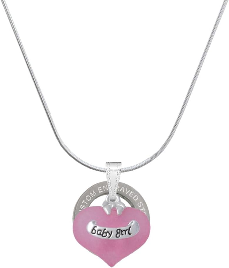 Delight Jewelry Heart with Baby Feet Silver-tone Custom Engraved Ring Necklace, 18"