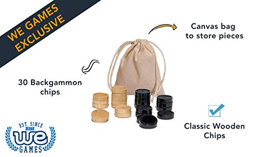 WE Games Wood Backgammon Chips with Cloth Pouch - Black & Natural 1.5 in. Diameter - Thumbnail 3