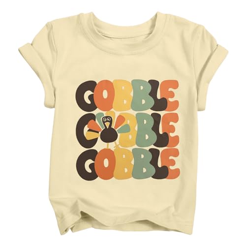 Thanksgiving Shirts for Kids Gobble Turkey T-Shirt Girls Boys Short Sleeve Fall Pumpkin Tee Tops