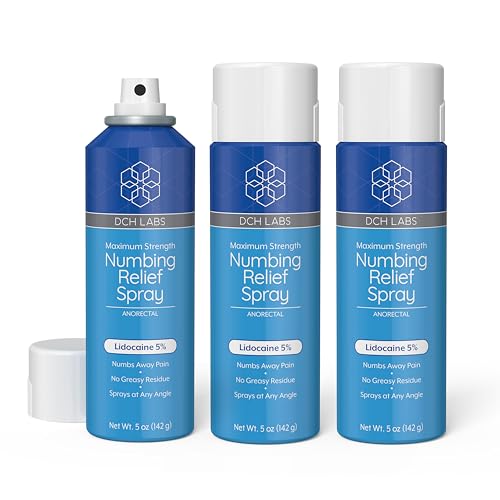 Image of DCH Labs 5% Lidocaine Numbing Spray Maximum Strength Relief, 5 oz, Topical Anesthetic That Sprays at Any Angle, Vegan & Cruelty-Free, Secured with Child Resistant Cap (3-Pack)