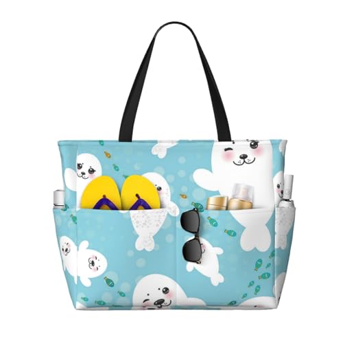 Sac fourre-tout et grand sac de plage pour femme avec poignées robustes et motifs mignons