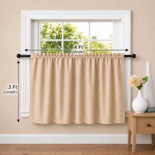 Image of Valance Blackout Rod Pocket Pattern Curtain Pack of 1 Piece, Kitchen Curtain | 3 Feet - Beige