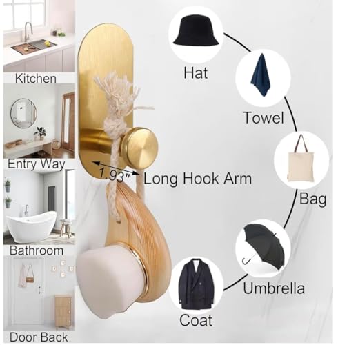 Image of CentraLit 3 PCS Gold Self-Adhesive Stainless Steel Bathroom Hooks - Heavy-Duty Wall Hangings, Waterproof & Drill-Free Strong Towel, Coat, and Kitchen Hooks for Kitchen - Waterproof and Rustproof