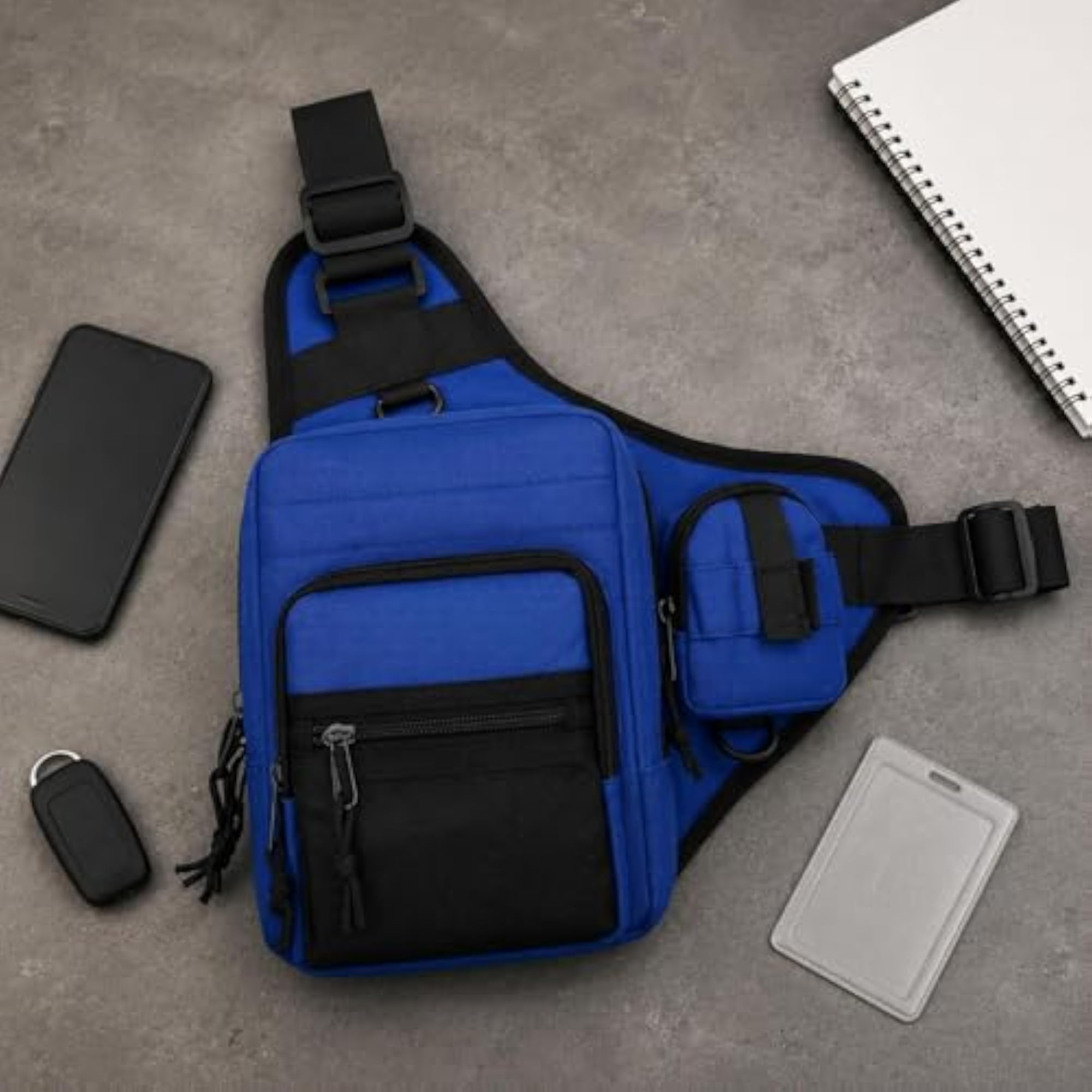 Vest-Design Chest Bag with Multiple Zippered Pockets, Practical Storage