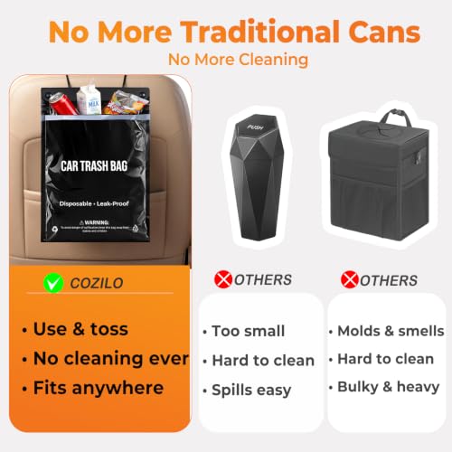 Image of 100 Count Disposable Car Trash Bags, Hanging & Stick-On Car Trash Can