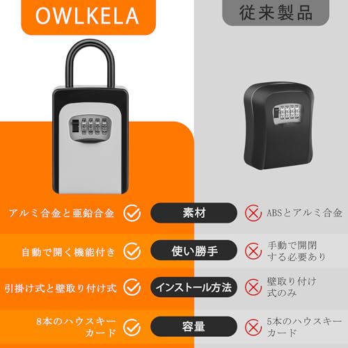 OWLKELA キーボックス ダイヤル式 ワイヤー式 全合金セキュリティキーボックス 鍵 ボックス 屋外 ４桁暗証番号 ボックスキー 防水 大容量 防犯 盗難防止 玄関・事務所・倉庫・家庭用 [5]