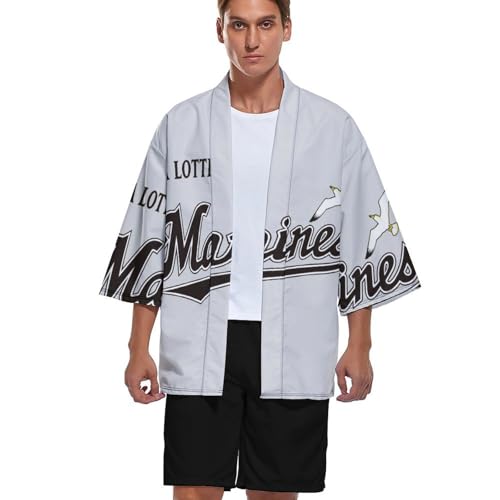 [ヌフハイト] メンズ 和服 千葉ロッテマリーンズ ロゴ フラグメンズ 着物 和風 ファッションカーディガンのサムネイル