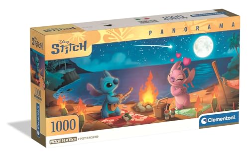 Clementoni Puzzle 1000 pieces Panorama Disney Stitch Compact Box Puzzle for Adults 14-99 Made in Italy 37061