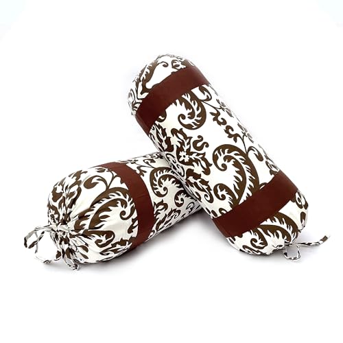 Image of Swayam Set of 2 Cotton Casement Bolster Cover | 30x30 Inch | Soft Breathable Masnad Cover 200TC | Durable & Washable | Motif Print Bolster Cover for Diwan, Bed & Sofa - Brown