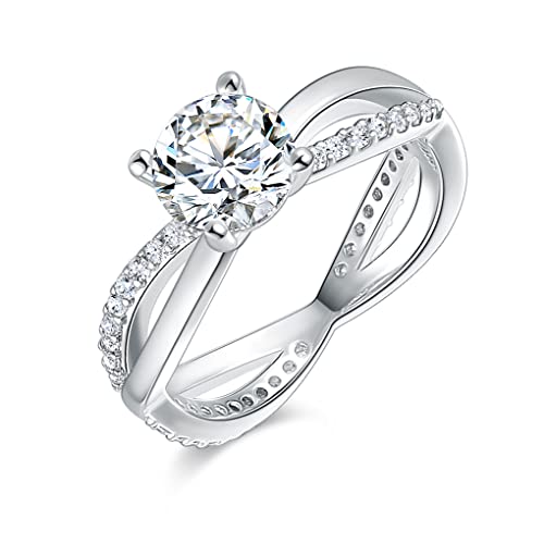 18K White Gold Plated Infinity Twisting Round Cubic Zirconia Promise Engagement Eternity Halo Cz Wedding Anniversary Created Diamond Ring For Women Men (5) #TOP21