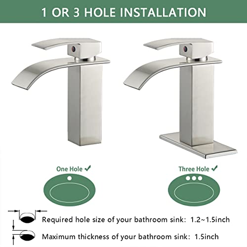 Voton Waterfall Spout Single Handle Bathroom Faucet Brushed Nickel Commercial Modern Lavatory Deck Mount #TOP1