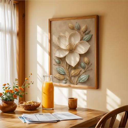 Image of NoWorries Floral Botanical Wall Painting with Frame | Premium Textured Flower & Leaf Artwork, Pastel Nature Wall Decor Framed for Living Room Bedroom Office and Home Decoration (Art-4,13x19inch)