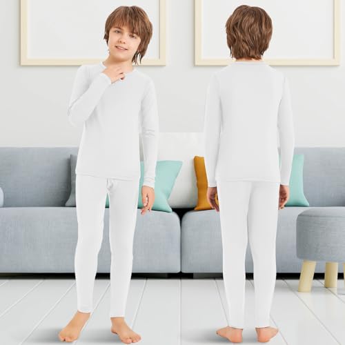 Silkfly 2 Sets Boys Thermal Underwear Fleece Lined Compression Shirt Leggings Pants Kids Base Layer2