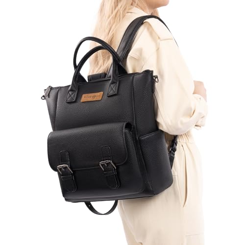 Image of Montana West Wrangler Medium Cute Fashion Backpack for Women Black Purse Backpack with Removable Crossbody Shoulder Strap WG175-9110BK