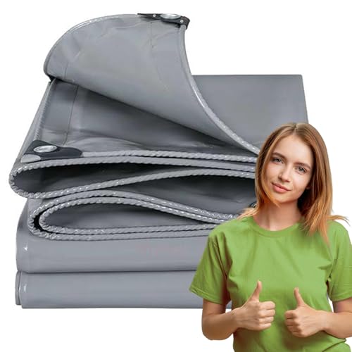 WLRHGl Lonas, 1 x 1.5 m PVC Lona Impermeable Exterior Lona Remolque Lona Piscina con Ojales, Metros de Cuerda WLR010, Gris