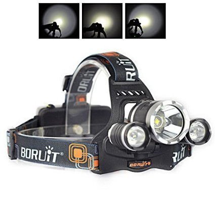Boruit Lampes Frontales LED Puissante Rechargeable 6000 Lumen 3XM-L2 T6 LED Headlight Head Torch Headlamp pour Camping Pêche Cyclisme Course à Pied Randonnée Chasse Vélo Plein air - Chargeur UK