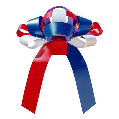 Image of CarBowz Big Car Bow for Decorations and Birthday Gifts, Large Ribbon, Magnet, Safe Sticker, Fully Assembled 30 inch Wide Huge Bow, No Suction Cup Needed (Red /White /Blue)