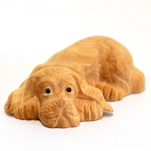 美術品 木彫 柘植 犬 置物 十二支 木製 動物 工芸品
