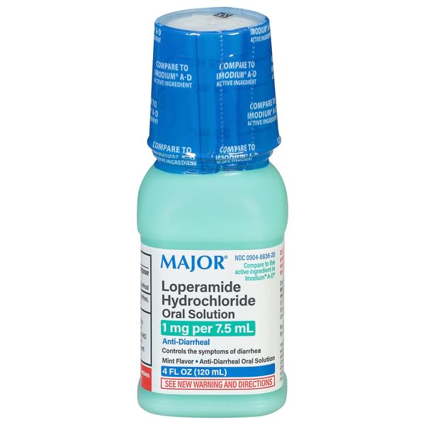 MAJOR Loperamide Hydrochloride Oral Solution - Anti-Diarrheal - Helps Control The Symptoms of Diarrhea - Mint-Flavored - 1 mg per 7.5 mL - 4 Fl. Oz. (1 Pack)