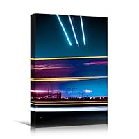 Canvas Wall Art Road Lights Cityscape Colorful Modern Multicolor Neon Photography Places - 12x18 inches