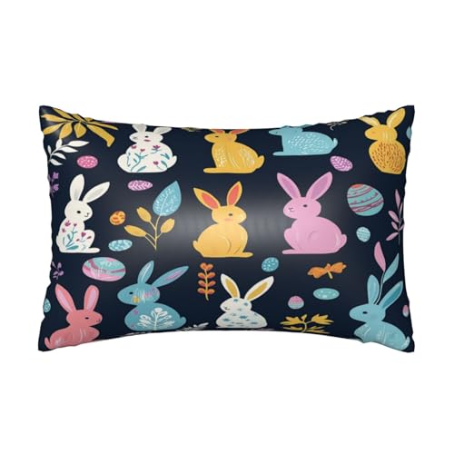 Happy Easter Rabbits Satin Pillowcase Bunny Eggs Leaves Silk Pillow Cases for Hair and Skin Slipping Body Pillow Cover with Zipper Queen Size 20x30 Pillowcase Decorative for Kids Bedroom