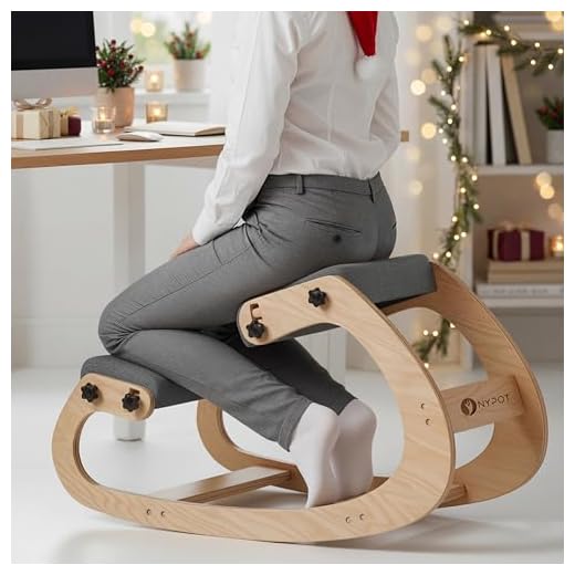 NYPOT Ergonomic Kneeling Chair - Adjustable Rocking Knee Chair Posture Chair - Wooden Office Chair for Back Pain Relief - Desk Chair for Home Office Gift Woman - Grey Kneeling Stool and Angled Chair